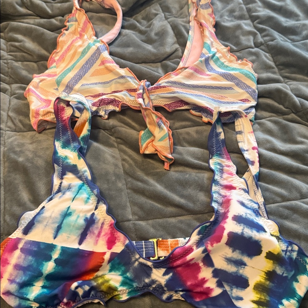 Colorful Striped and Tie-Dye Bikini Tops